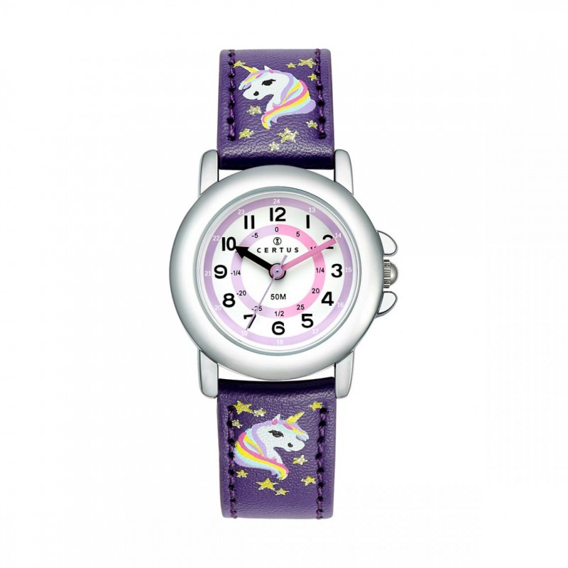 Montre analogique Certus Junior licornes bracelet cuir violet