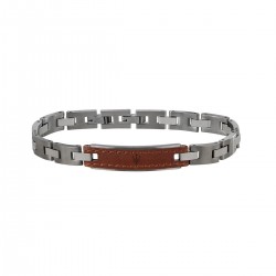 Bracelet Homme Maserati acier gris et cuir marron