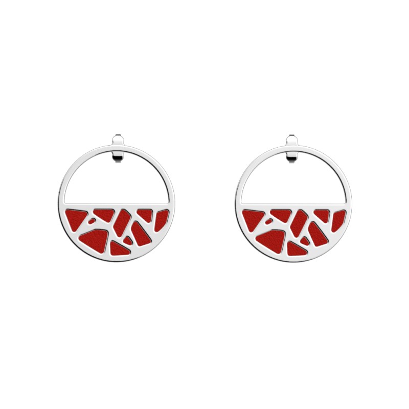 CUIR BOUCLES D'OREILLES LES GEORGETTES BARBE A PAPA / ROUGE ACIDULE 30MM