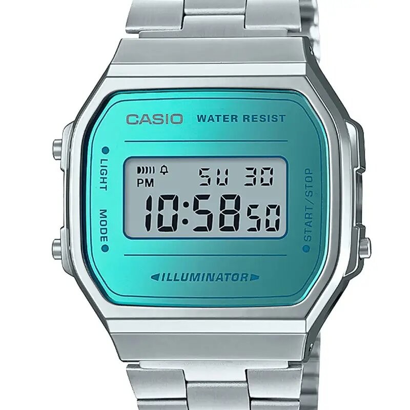 Montre digitale Casio collection Vintage bracelet acier argenté