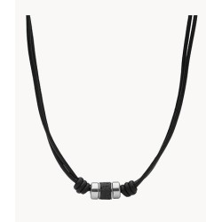 Collier Homme Fossil en cuir et pierre de lave