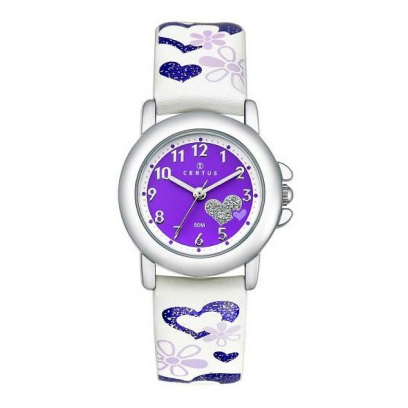 Montre analogique Certus Junior coeurs bracelet cuir blanc