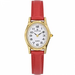 MONTRE CERTUS FEMME ACIER DORÉ CUIR ROUGE