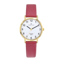 MONTRE CERTUS FEMME ACIER CUIR ROUGE