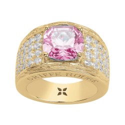 BAGUE FEMME GRIFFE ROUGE MARGARET PLAQUE OR ET OXYDE ROSE