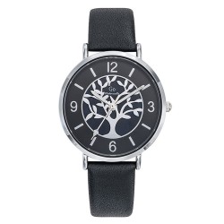 Montre Femme GO  bracelet cuir noir arbre de vie