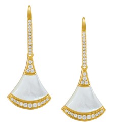 Boucles d'oreilles Femme Dormeuses en Argent 925/000 doré serties d'oxydes de zirconium et ornées de nacre Charles Garnier