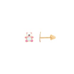 Boucles d'oreilles Carador ourson or jaune 375/000, laque rose et blanche