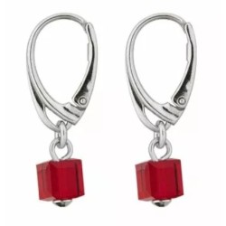 Boucles d'oreilles Femme Indicolite dormeuses Argent 925/000 avec Cristal carré rouge