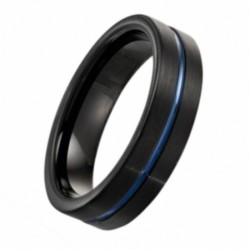 Bague Homme Jourdan en acier noir et liseré bleu