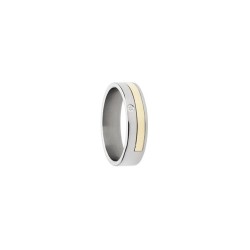 Bague Homme Jourdan en Acier argenté avec liseré doré et Diamant