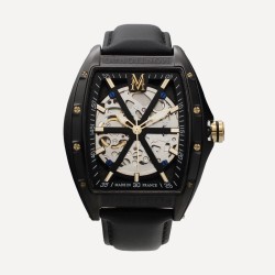 Montre Montignac automatique boitier tonneau bracelet en cuir noir