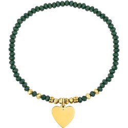 Bracelet Amporelle élastiqué en acier doré avec cristaux turquoises et breloque coeur