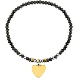 Bracelet Amporelle élastiqué en acier doré avec cristaux noirs et breloque coeur