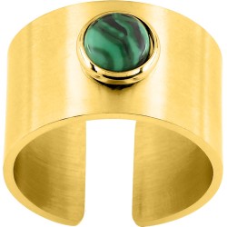 Bague Ajustable Amporelle en acier doré  et Pierre verte synthétique