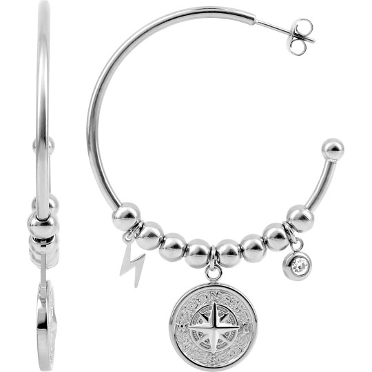 Boucles D'oreilles Créoles Pampilles Onyx – Métal Argenté, Occasion