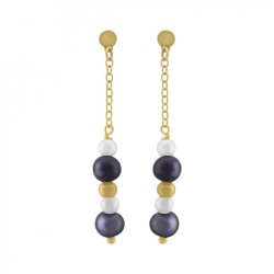 Boucles d'Oreilles Pendantes Femme Jourdan Or 375/000 Perles noires et blanches