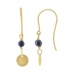 Boucles d'Oreilles Crochets Femme Jourdan Or 375/000 Pampille dorée et Perle noire