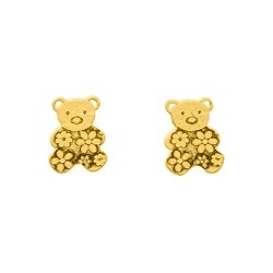 Boucles d'oreilles clous en or jaune 750/000 motif oursons fleuris