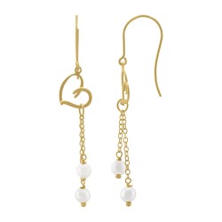 Boucles d'oreilles Crochets Femme Jourdan en Or 375/000 jaune et Perles blanches Motif coeur