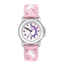 MONTRE CERTUS ENFANT EN CUIR ROSE LICORNE CADRAN PEDAGOGIQUE