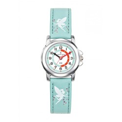 MONTRE CERTUS ENFANT EN CUIR BLEU PASTEL AVEC FEES CADRAN PEDAGOGIQUE