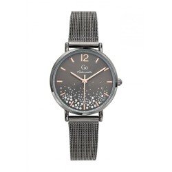 MONTRE GO GIRL ONLY BRACELET NOIR MAILLES MILANAISES CADRAN NOIR ET STRASS