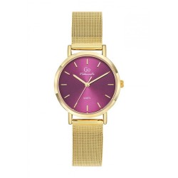 MONTRE GO GIRL ONLY BRACELET DORE MAILLES MILANAISES CADRAN BORDEAUX