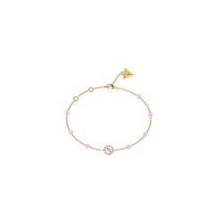 Bracelet Femme Guess Acier doré avec logo et Agates roses Maille forçat