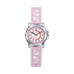 MONTRE CERTUS ENFANT EN CUIR ROSE PALE AVEC PAPILLON CADRAN PEDAGOGIQUE