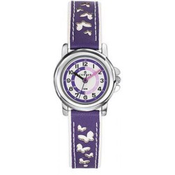 MONTRE CERTUS ENFANT EN CUIR VIOLET AVEC PAPILLON CADRAN PEDAGOGIQUE