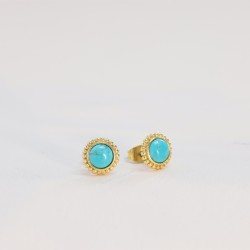 BOUCLES D'OREILLES CLOUS FLOWERS FOR ZOE ELEANOR EN ARGENT DORE ET TURQUOISE