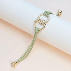 BRACELET FEMME FLOWERS FOR ZOE LLIONA VERT TILLEUL EN ARGENT DORE ET CUIR VERT 18 CM