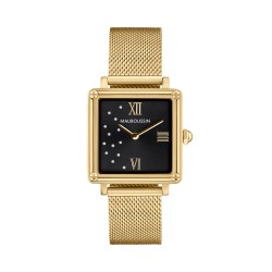 MONTRE FEMME MAUBOUSSIN REVENDICATION CARRE EN ACIER DORE MAILLES MILANAISES CADRAN NOIR