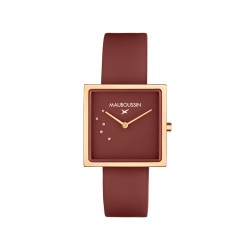 MONTRE FEMME MAUBOUSSIN L'HEURE CARAMEL GRIOTTE CARRE BRACELET SILICONE