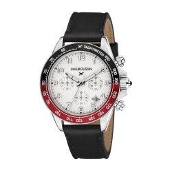 MONTRE HOMME MAUBOUSSIN RAGE DE VIVRE BRACELET CUIR NOIR TACHYMETRE ROUGE ET NOIR