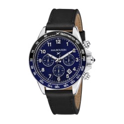 MONTRE HOMME MAUBOUSSIN RAGE DE VIVRE  CADRAN BLEU BRACELET CUIR NOIR