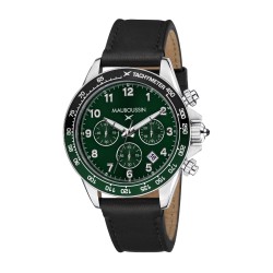 MONTRE HOMME MAUBOUSSIN RAGE DE VIVRE  CADRAN VERT BRACELET CUIR NOIR