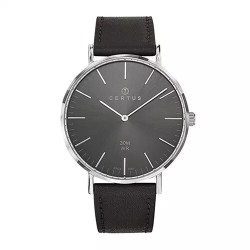 MONTRE CERTUS HOMME BRACELET CUIR NOIR CADRAN GRIS ARDOISE