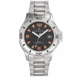 MONTRE CERTUS HOMME BRACELET ACIER CADRAN NOIR DATEUR A 3H INDEX ORANGES