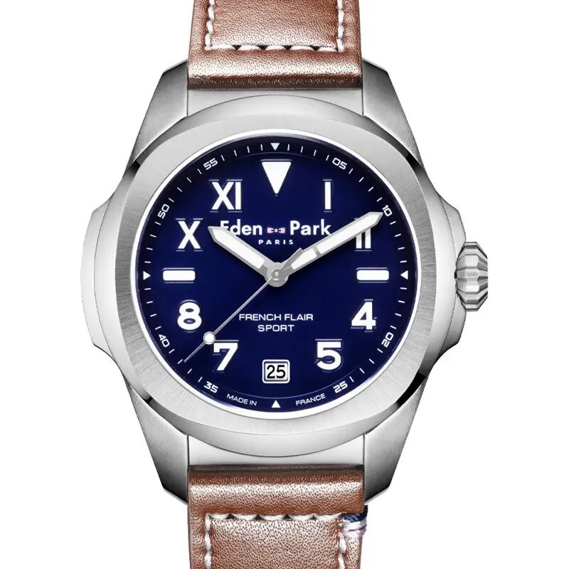 Montre analogique Eden Park collection French Flair Sport bracelet cuir marron