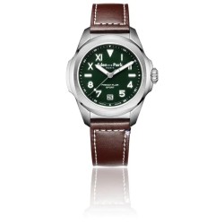 MONTRE HOMME EDEN PARK FRENCH FLAIR SPORT BRACELET CUIR MARRON CADRAN VERT DATEUR