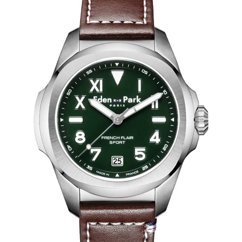 Montre analogique Eden Park collection French Flair Sport bracelet cuir marron