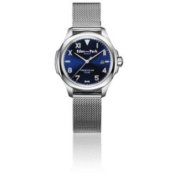 MONTRE HOMME EDEN PARK FRENCH FLAIR CLUB QUARTZ BRACELET MILANAIS ARGENTE CADRAN BLEU SOLEIL DATEUR