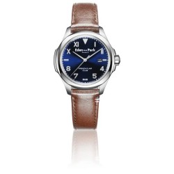 MONTRE HOMME EDEN PARK FRENCH FLAIR CLUB QUARTZ BRACELET CUIR MARRON CADRAN BLEU SOLEIL DATEUR