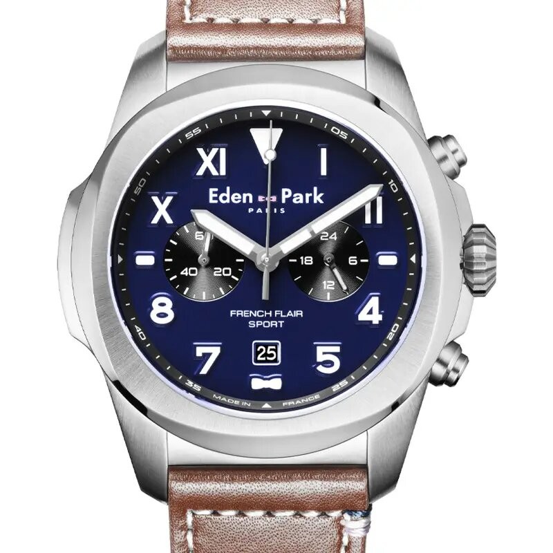 Montre analogique Eden Park collection French Flair Sport bracelet cuir marron