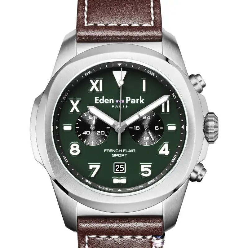 Montre analogique Eden Park collection French Flair Sport bracelet cuir marron