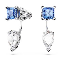 Boucles d'oreilles  Transformables Swarovski  Collection Mesmera en acier argenté et cristal bleu