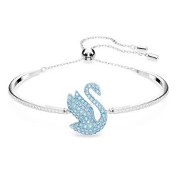 Bracelet Jonc Femme Swarovski iconic Swan Métal argenté et Cristaux bleus