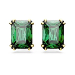 Boucles d'oreilles clous Swarovski  Matrix en acier doré et cristal vert
